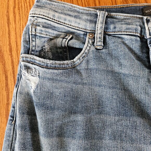 SILVER Womens Size 31 x 27 Distressed Raw Hem Calley Skinny Crop Blue Jeans - Picture 5 of 13
